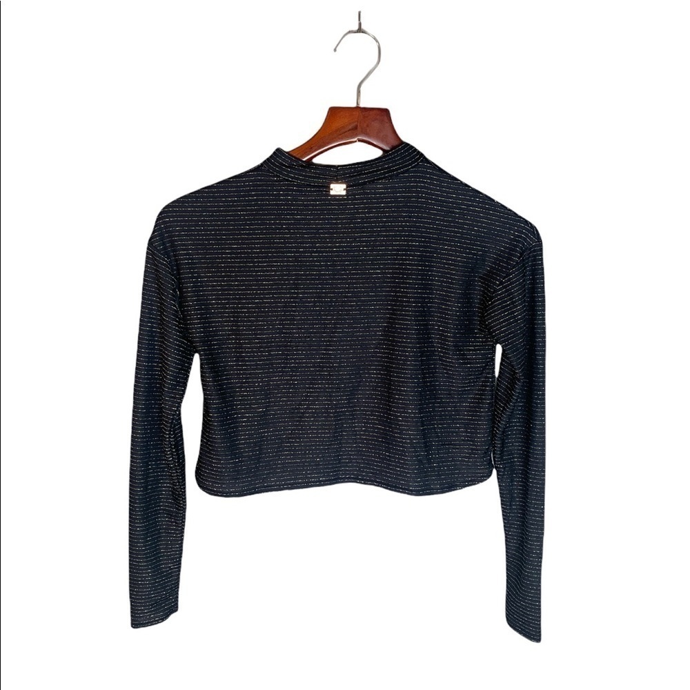 For Love & Lemons KNITZ Long Sleeve Crop Top Black & Gold Stripe XS - Picture 6 of 9